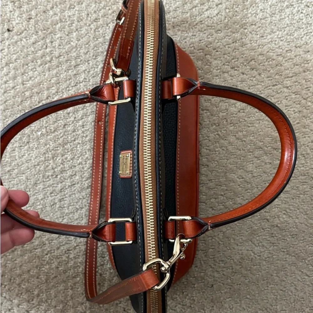 Dooney and Burke Pebble Grain Zip Zip Satchel. Black w/ brown leather accents. - Picture 6 of 7